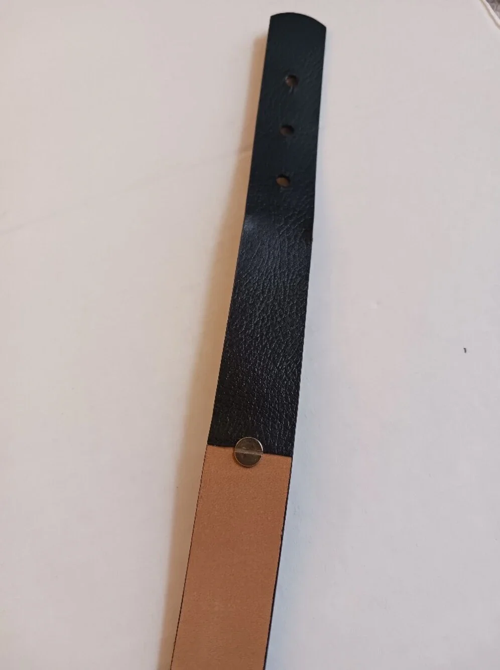 DKNY Modernist Silver + Leather Belt Black Size M Loop & Peg Clasp Very Good